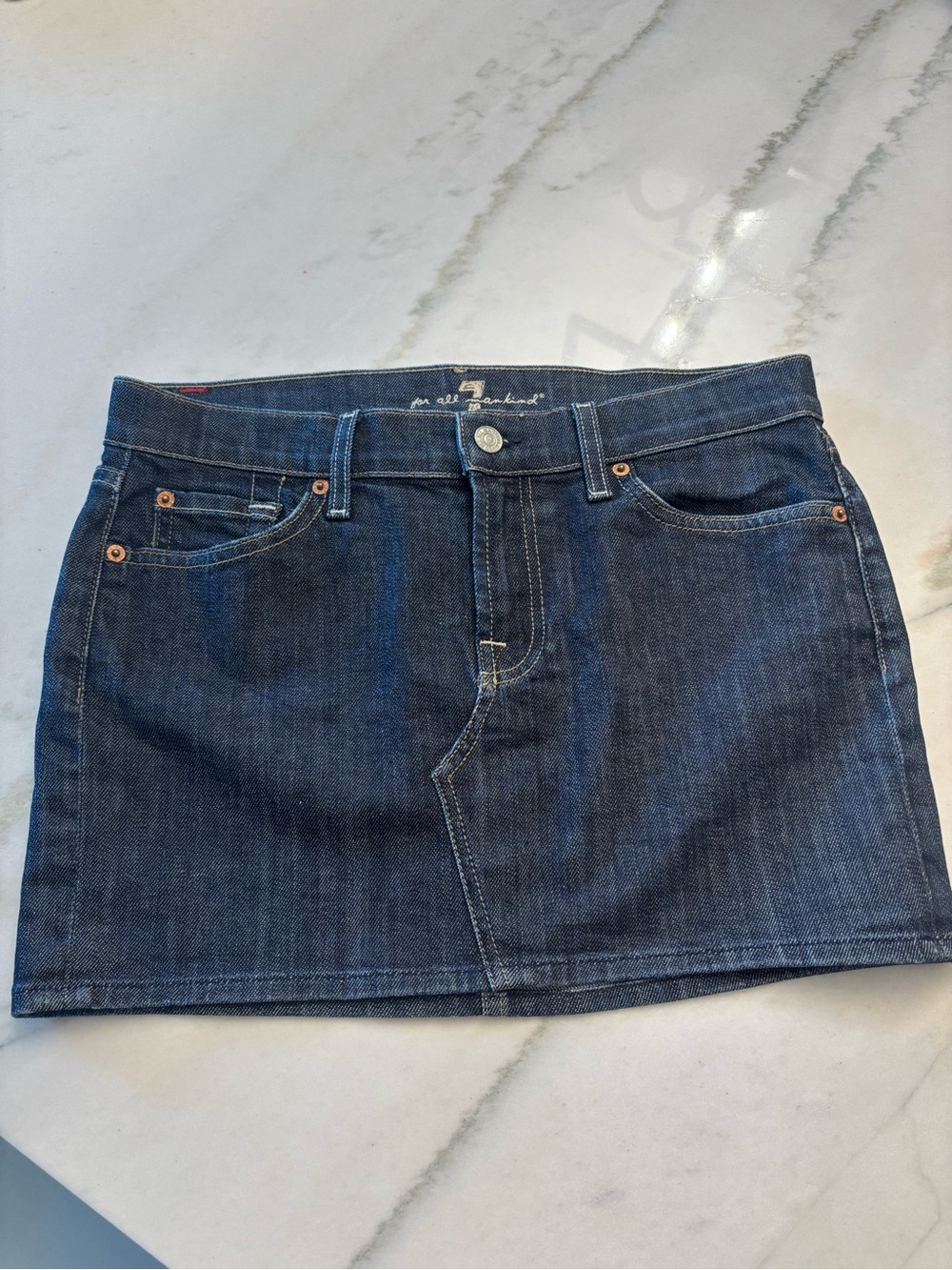 7 For All Mankind Micro Mini Denim Skirt USA Y2K Dark Wash Size 28